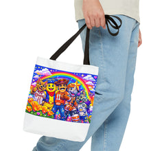 Load image into Gallery viewer, Colorful Mascot Rainbow Tote Bag — El Paso Mascots Edition in that style we all used to love wink wink